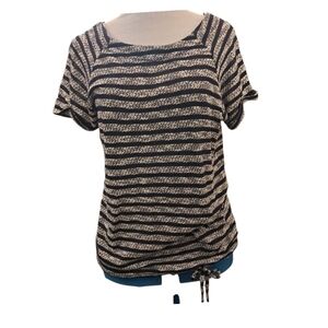The Limited Navy and White Striped Drawstring Short-Sleeve Top